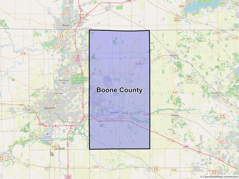 Map of Boone County, Illinois and ZIP codes