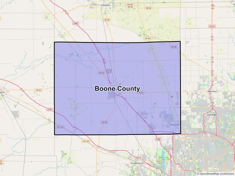 Map of Boone County, Indiana and ZIP codes