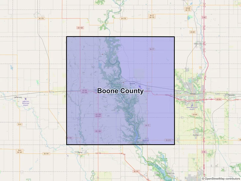 Map of Boone County, Iowa and ZIP codes