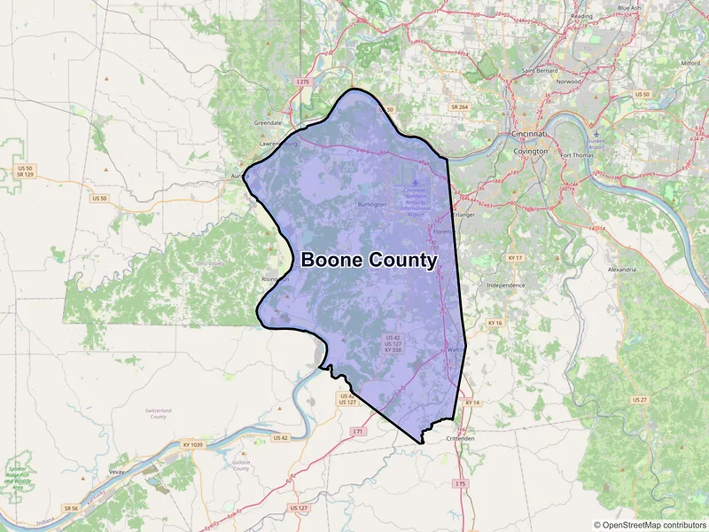Map of Boone County, Kentucky and ZIP codes