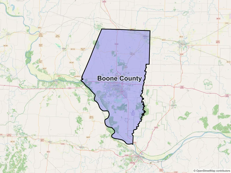 Map of Boone County, Missouri and ZIP codes