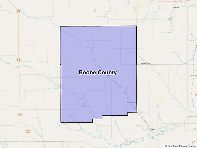 Map of Boone County, Nebraska and ZIP codes