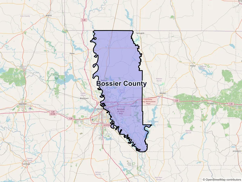 Map of Bossier County, Louisiana and ZIP codes