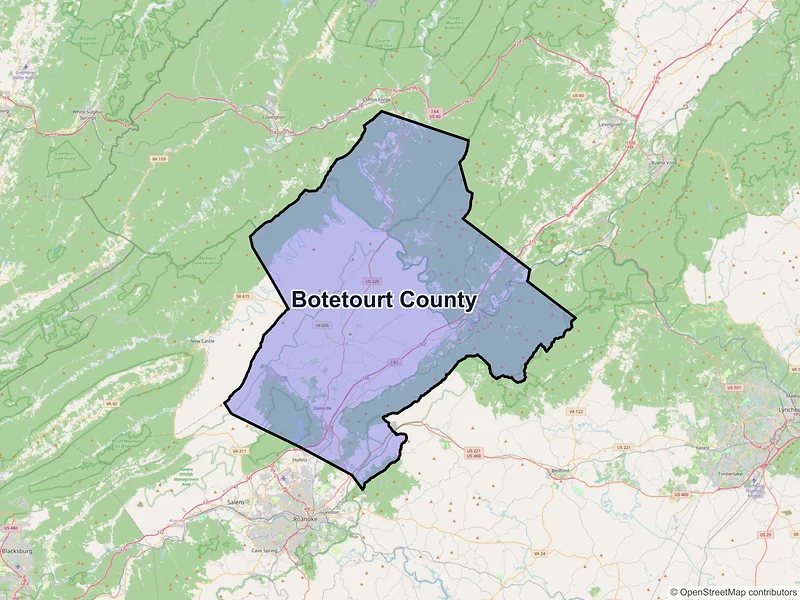 Map of Botetourt County, Virginia and ZIP codes