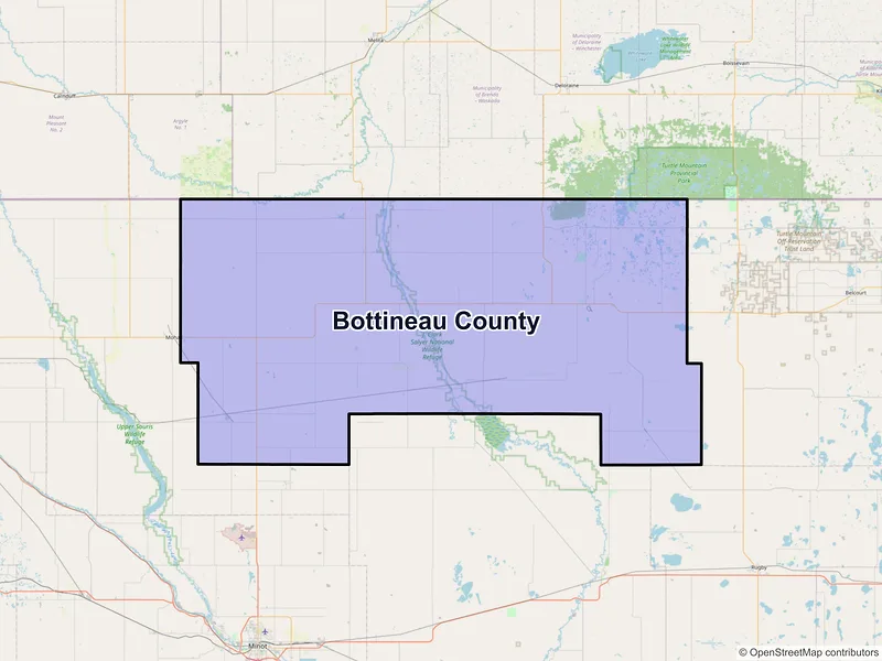 Map of Bottineau County, North Dakota and ZIP codes
