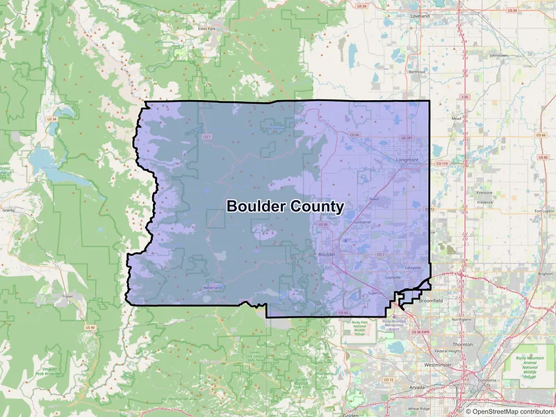 Map of Boulder County, Colorado and ZIP codes
