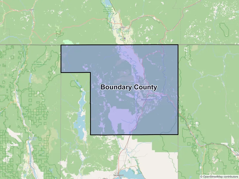 Map of Boundary County, Idaho and ZIP codes