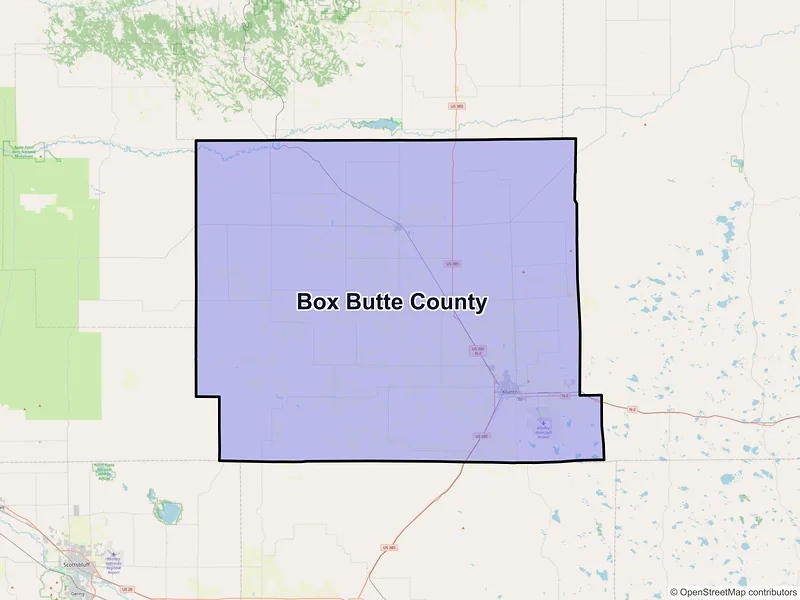 Map of Box Butte County, Nebraska and ZIP codes