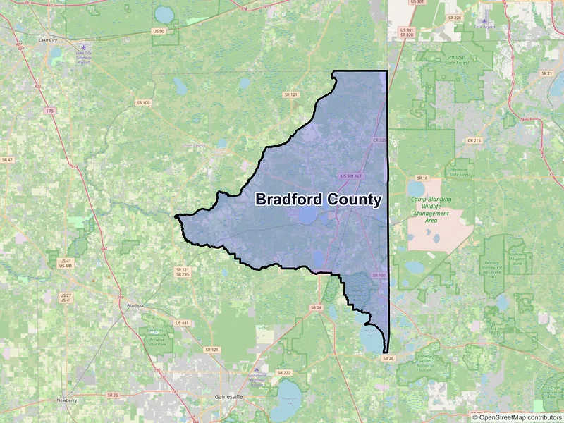 Map of Bradford County, Florida and ZIP codes