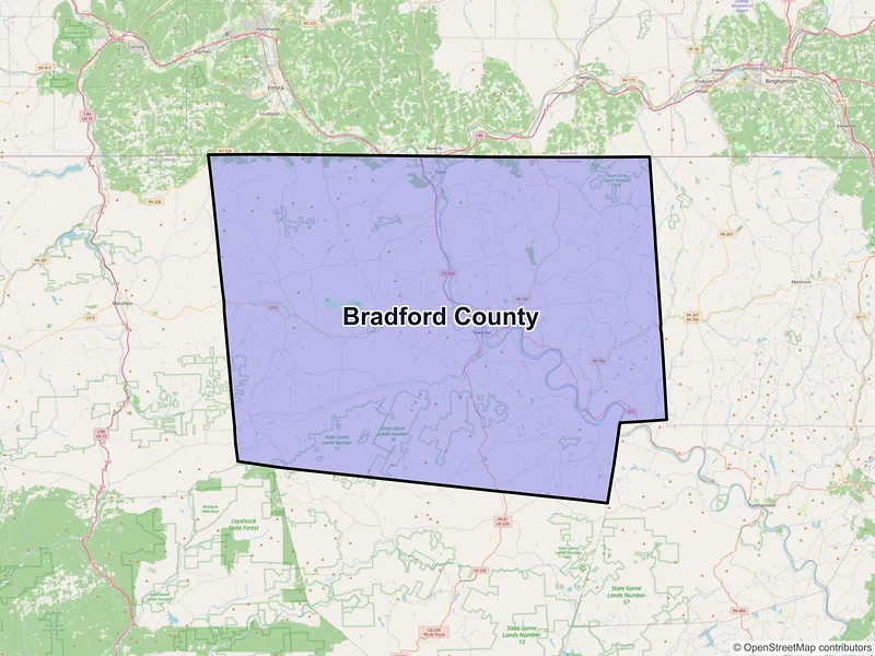 Map of Bradford County, Pennsylvania and ZIP codes