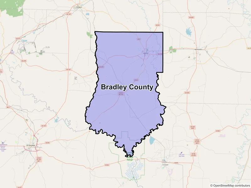 Map of Bradley County, Arkansas and ZIP codes