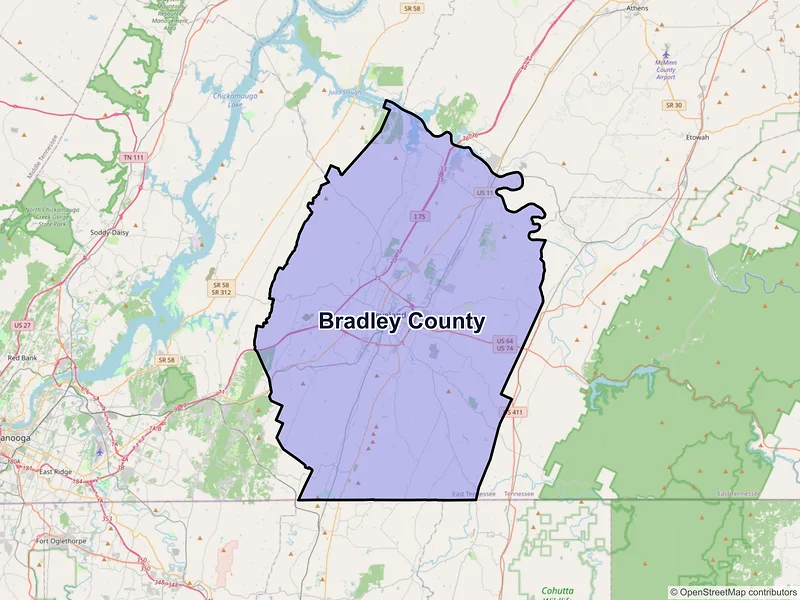 Map of Bradley County, Tennessee and ZIP codes