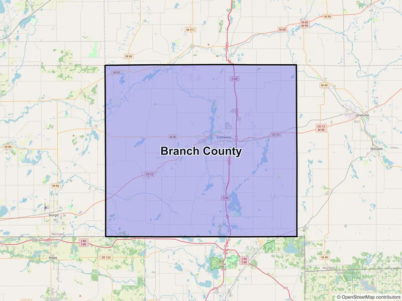 Map of Branch County, Michigan and ZIP codes