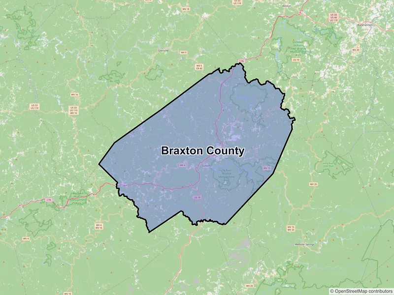 Map of Braxton County, West Virginia and ZIP codes