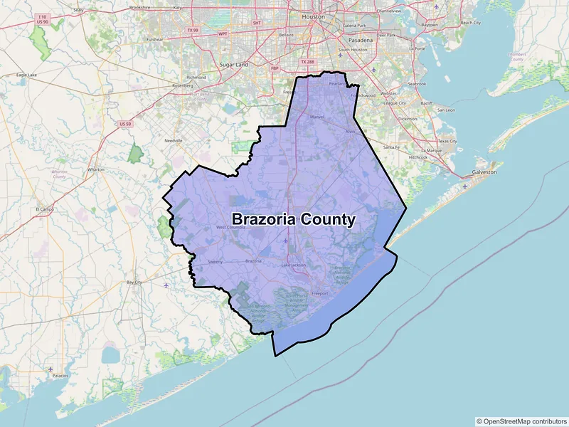 Map of Brazoria County, Texas and ZIP codes