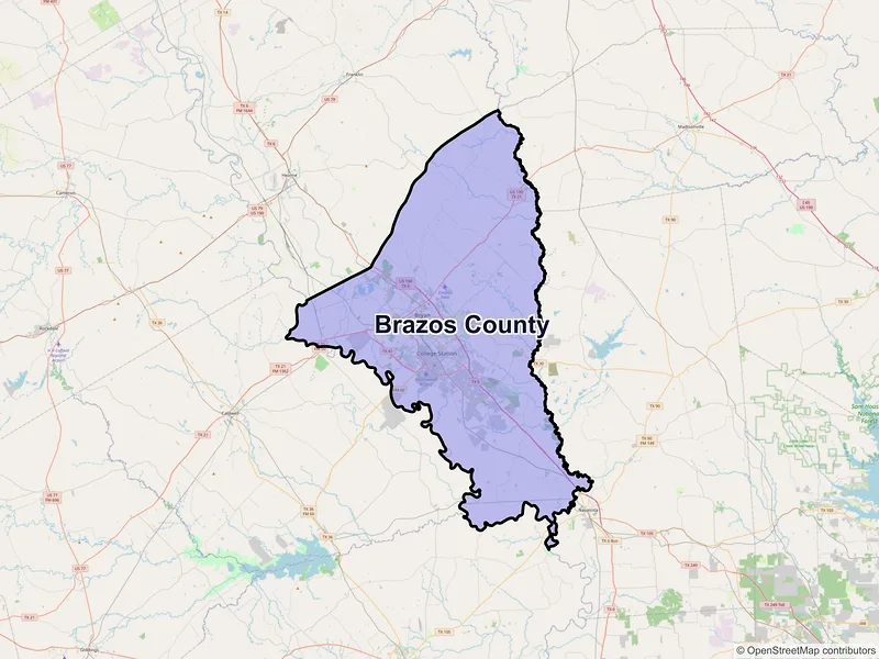 Map of Brazos County, Texas and ZIP codes