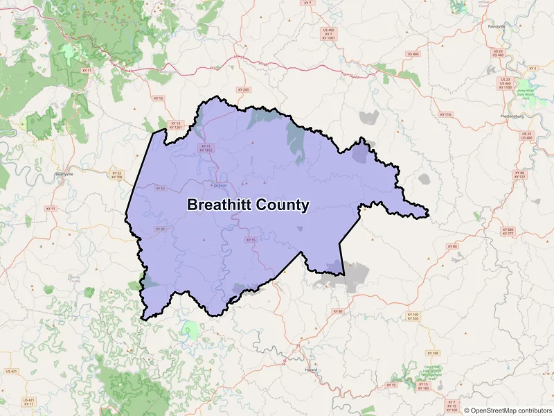 Map of Breathitt County, Kentucky and ZIP codes