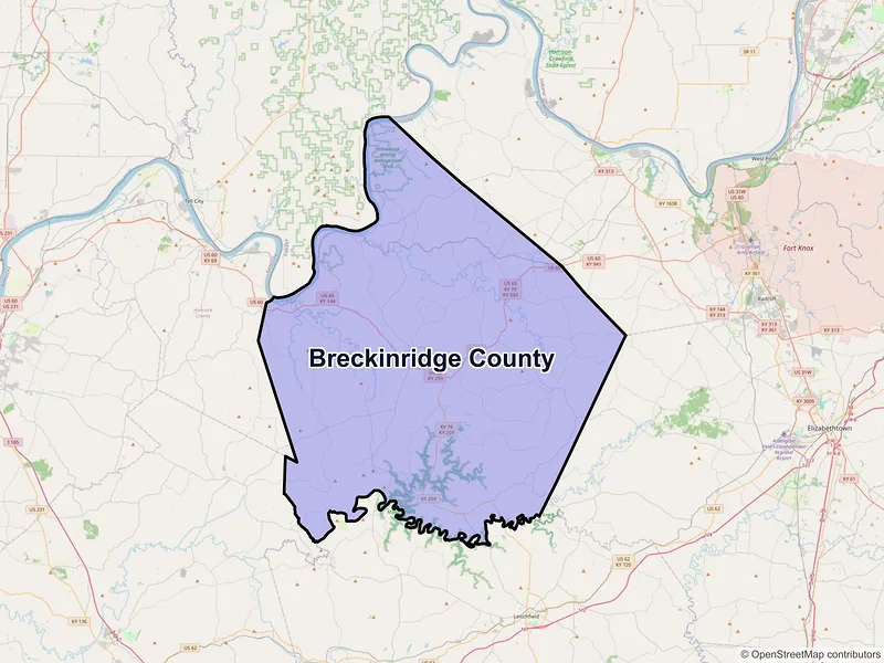 Map of Breckinridge County, Kentucky and ZIP codes