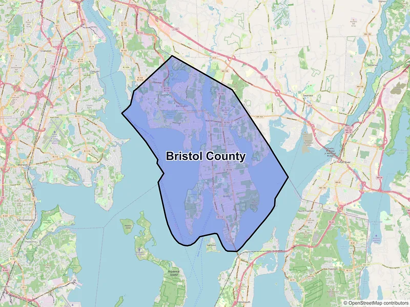 Map of Bristol County, Rhode Island and ZIP codes