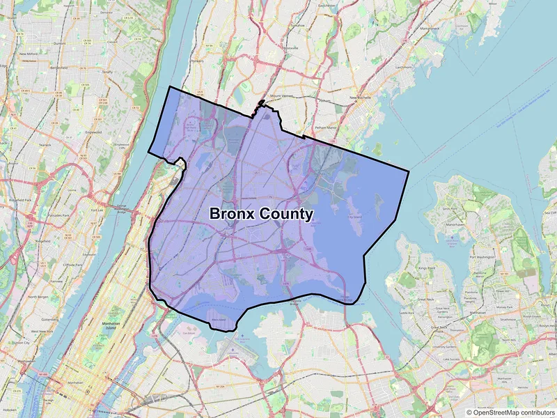 Map of Bronx County, New York and ZIP codes