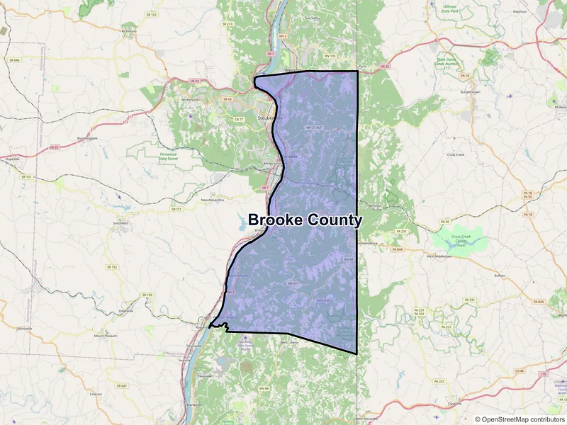 Map of Brooke County, West Virginia and ZIP codes