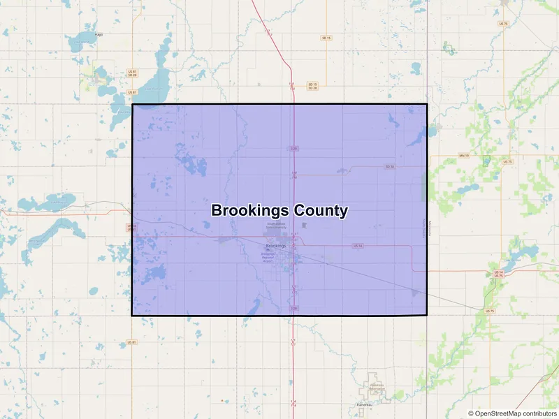 Map of Brookings County, South Dakota and ZIP codes