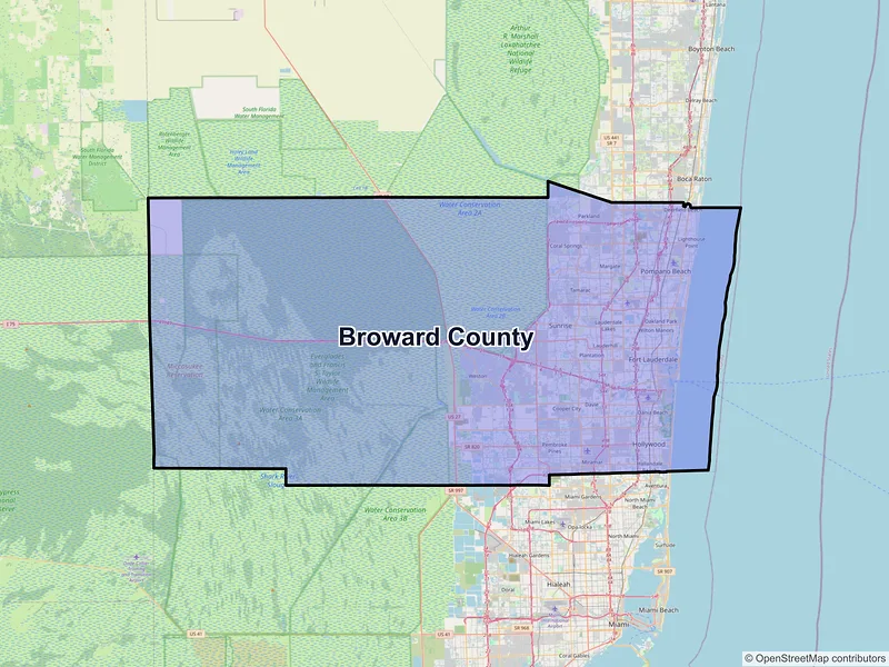 Map of Broward County, Florida and ZIP codes