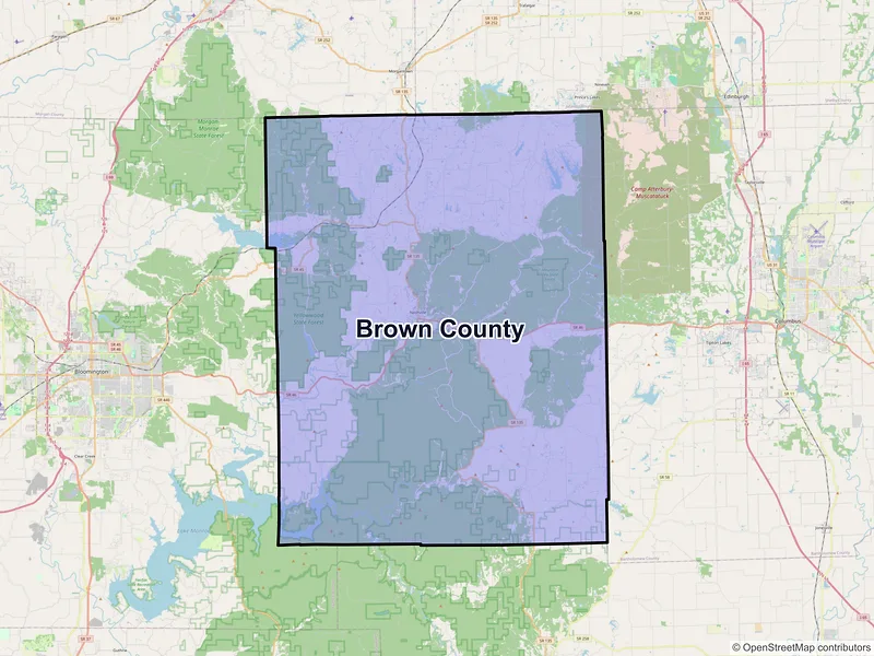 Map of Brown County, Indiana and ZIP codes
