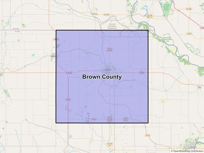 Map of Brown County, Kansas and ZIP codes