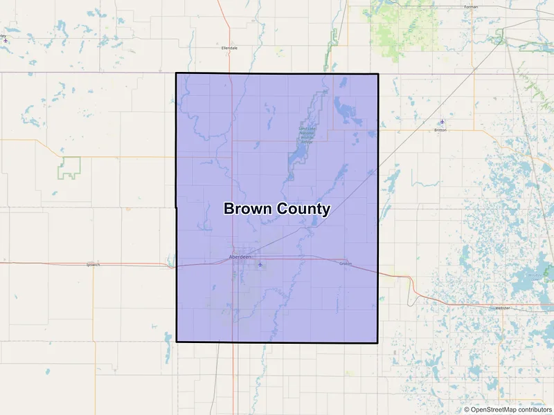 Map of Brown County, South Dakota and ZIP codes