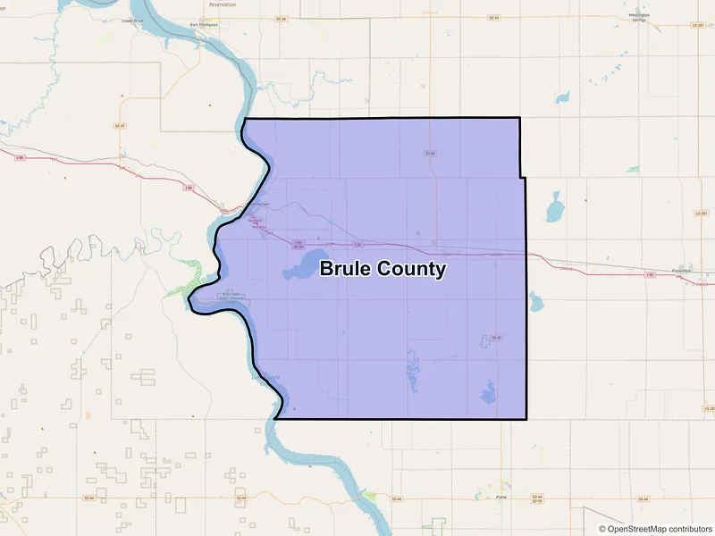 Map of Brule County, South Dakota and ZIP codes