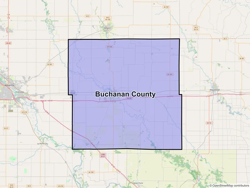 Map of Buchanan County, Iowa and ZIP codes