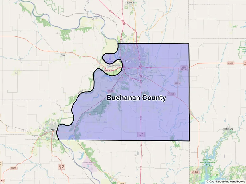 Map of Buchanan County, Missouri and ZIP codes