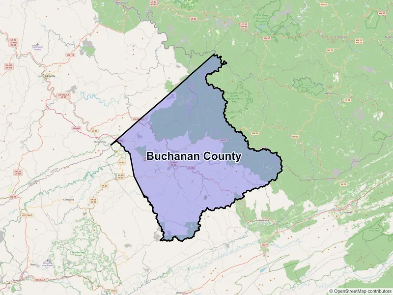 Map of Buchanan County, Virginia and ZIP codes