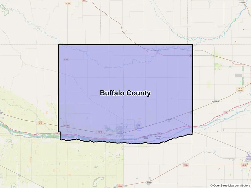 Map of Buffalo County, Nebraska and ZIP codes