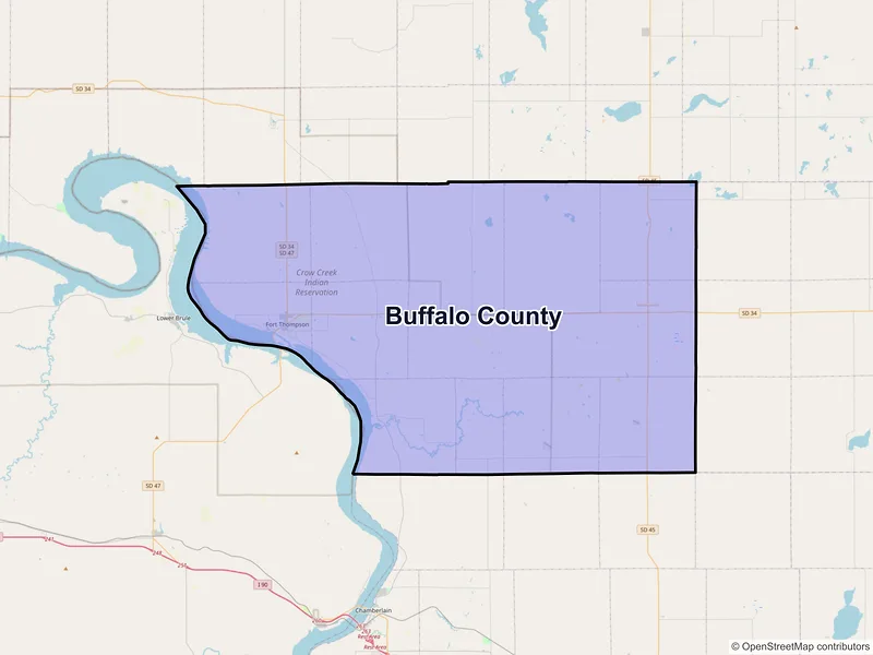 Map of Buffalo County, South Dakota and ZIP codes