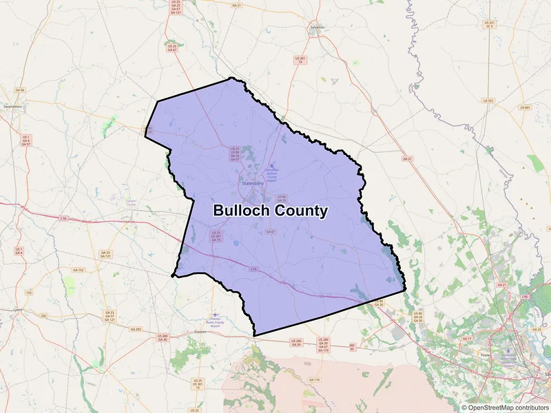 Map of Bulloch County, Georgia and ZIP codes