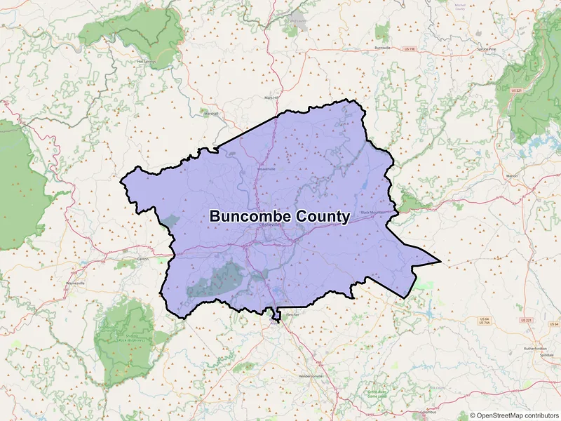 Map of Buncombe County, North Carolina and ZIP codes