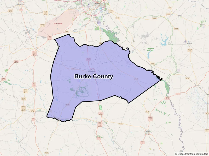 Map of Burke County, Georgia and ZIP codes