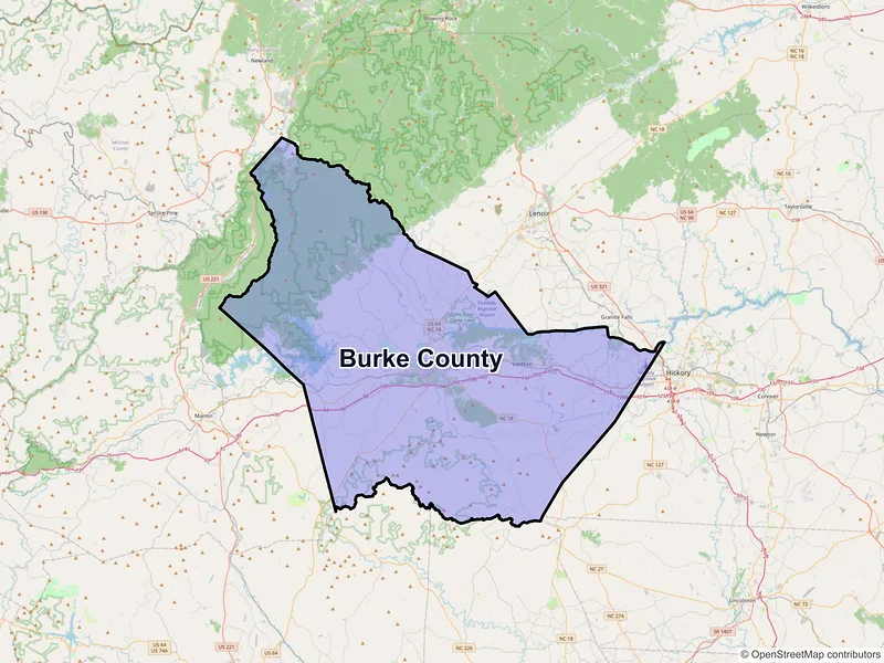 Map of Burke County, North Carolina and ZIP codes