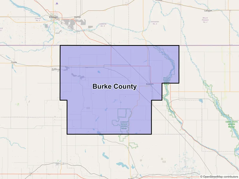 Map of Burke County, North Dakota and ZIP codes