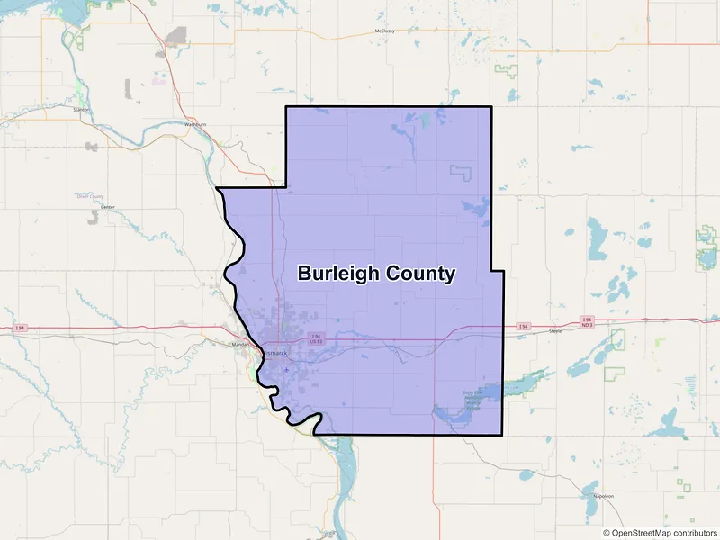 Map of Burleigh County, North Dakota and ZIP codes