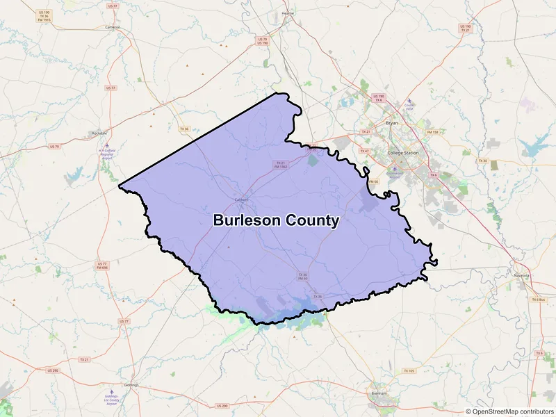 Map of Burleson County, Texas and ZIP codes