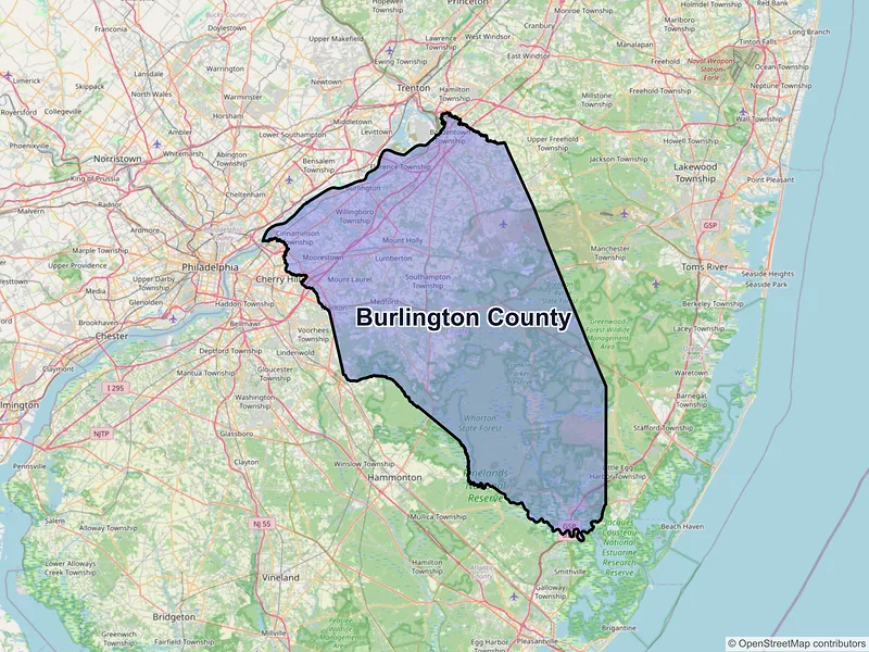 Map of Burlington County, New Jersey and ZIP codes