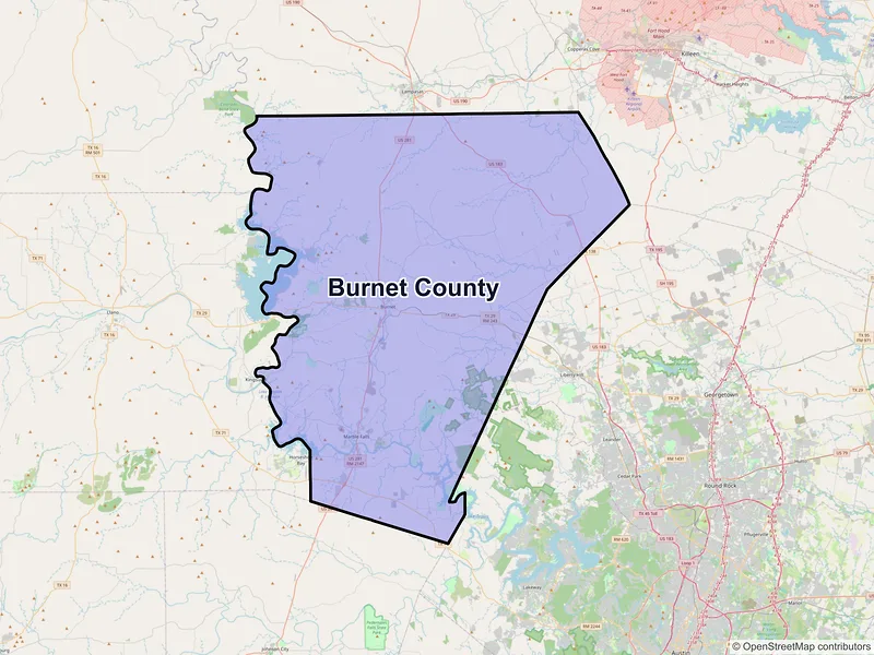 Map of Burnet County, Texas and ZIP codes