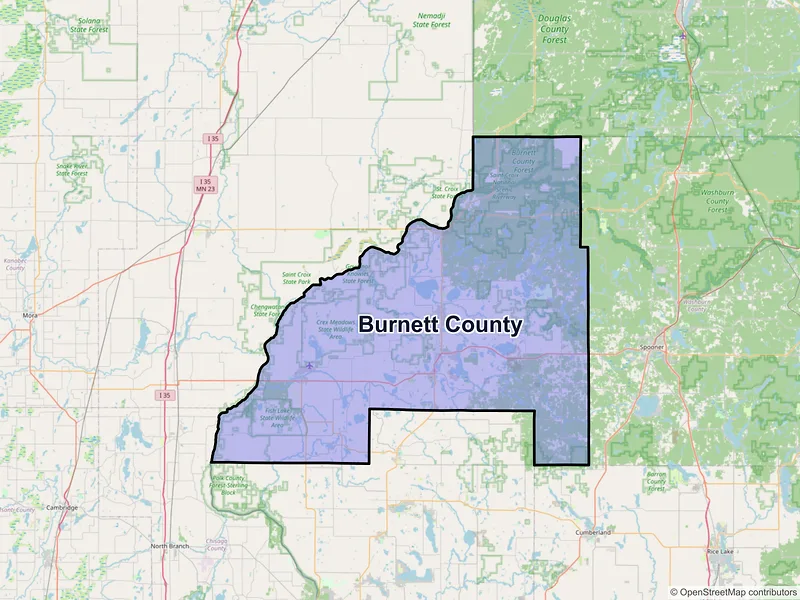 Map of Burnett County, Wisconsin and ZIP codes