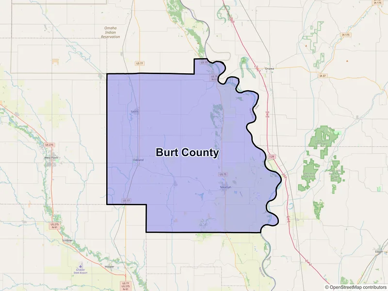 Map of Burt County, Nebraska and ZIP codes