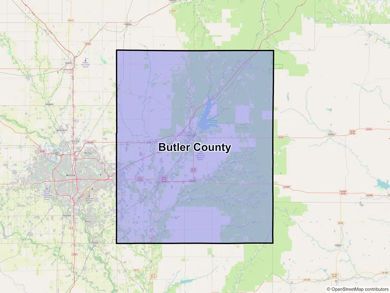 Map of Butler County, Kansas and ZIP codes