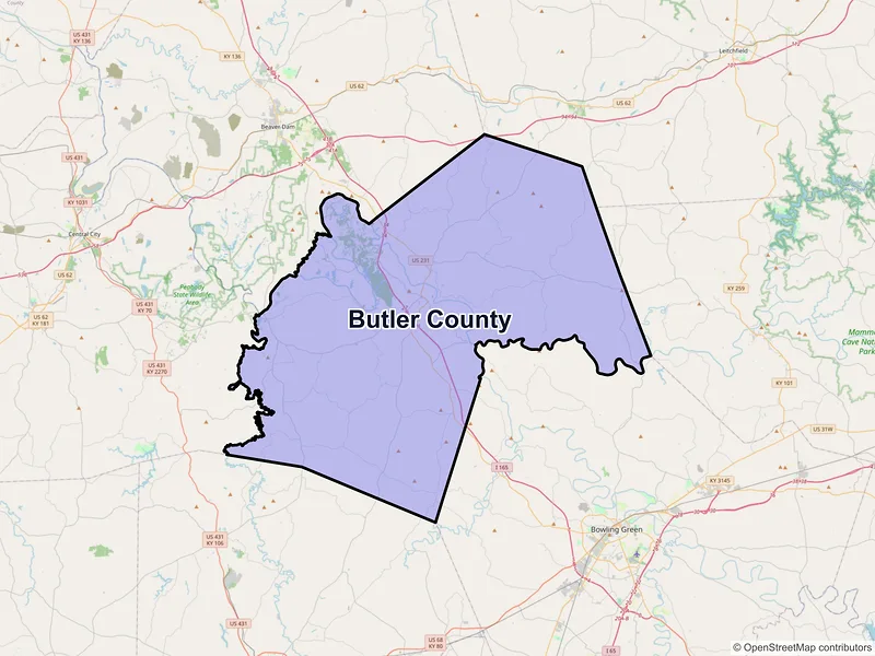 Map of Butler County, Kentucky and ZIP codes