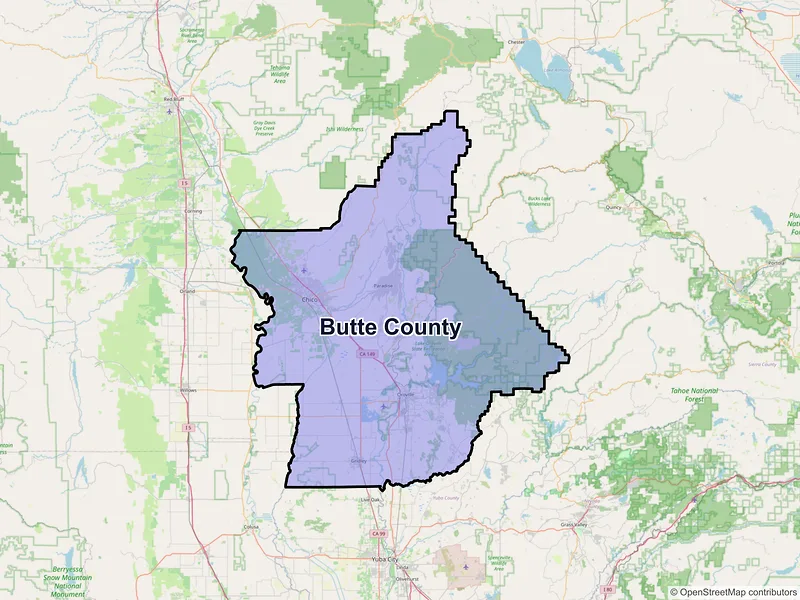 Map of Butte County, California and ZIP codes